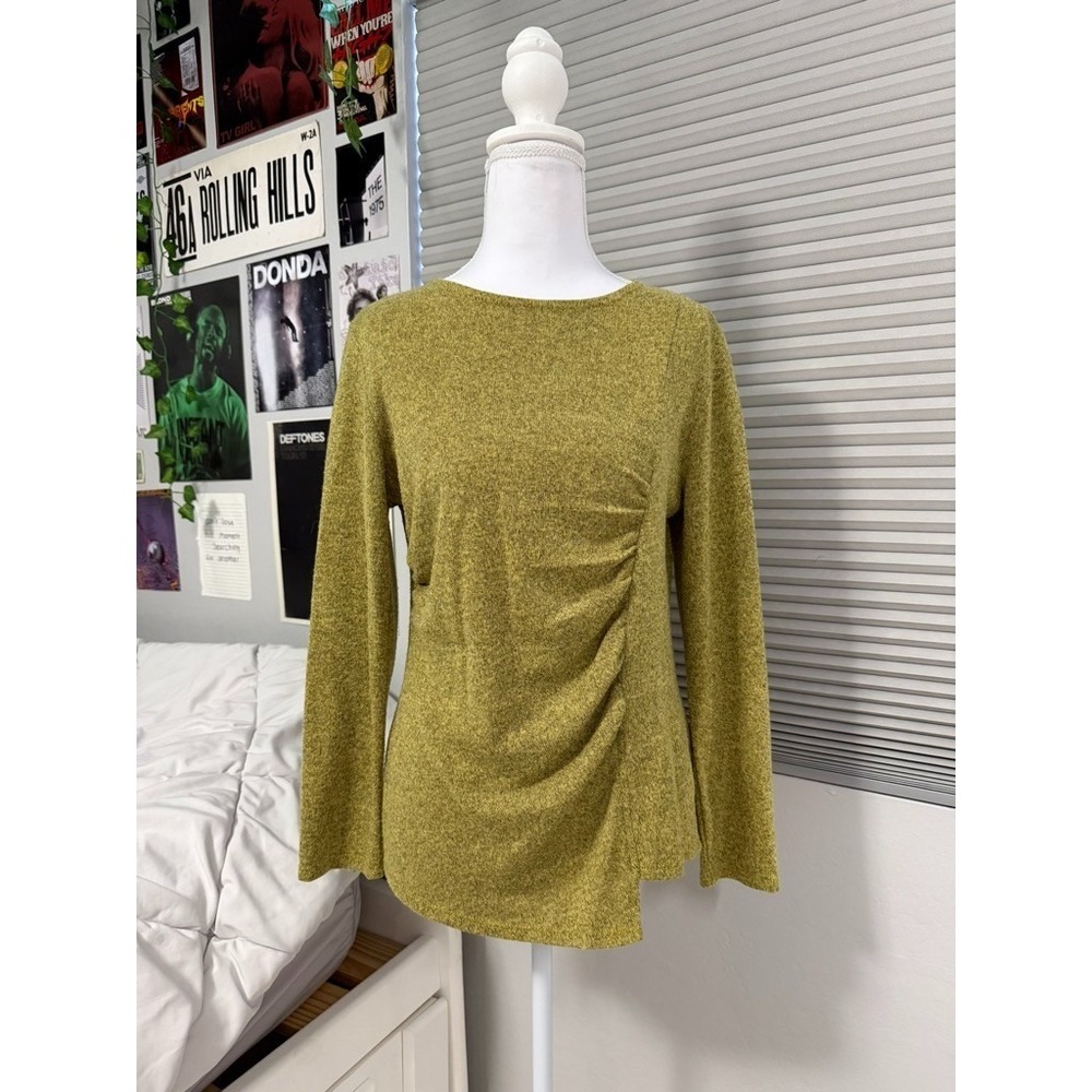 Y2K Clara Sun Woo Womens Top Small Green Knit Ruched Side Stretch USA Made - Picture 1 of 6
